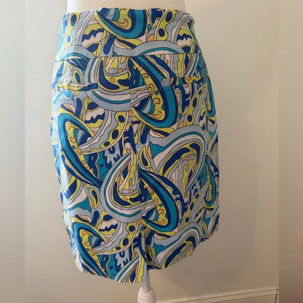 Lulu-B Size 4 Blue & Yellow Psychedelic Print Skort | Golf Resort Stretch Skirt